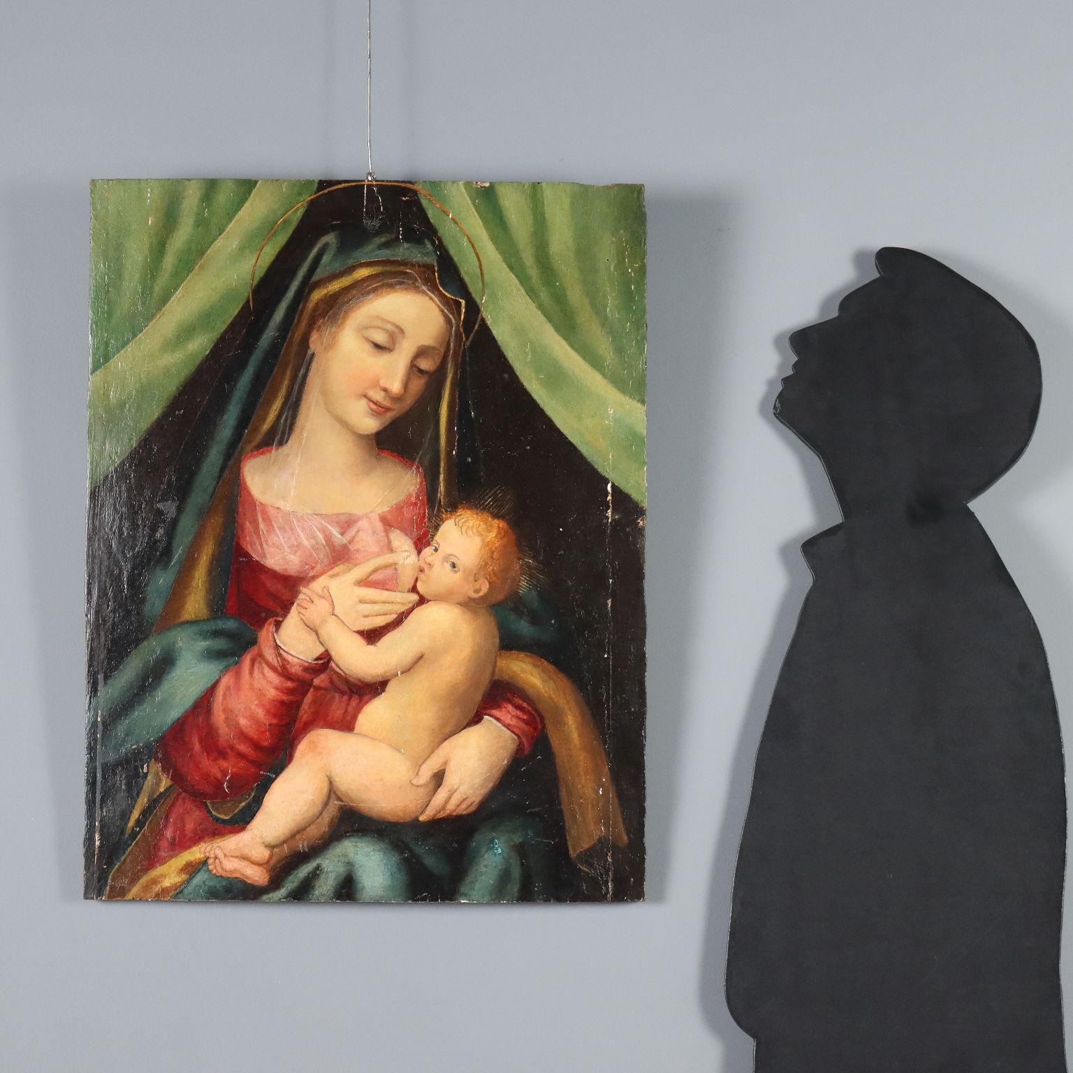 Dipinto Madonna con Bambino XVI secolo – Painting von Unknown