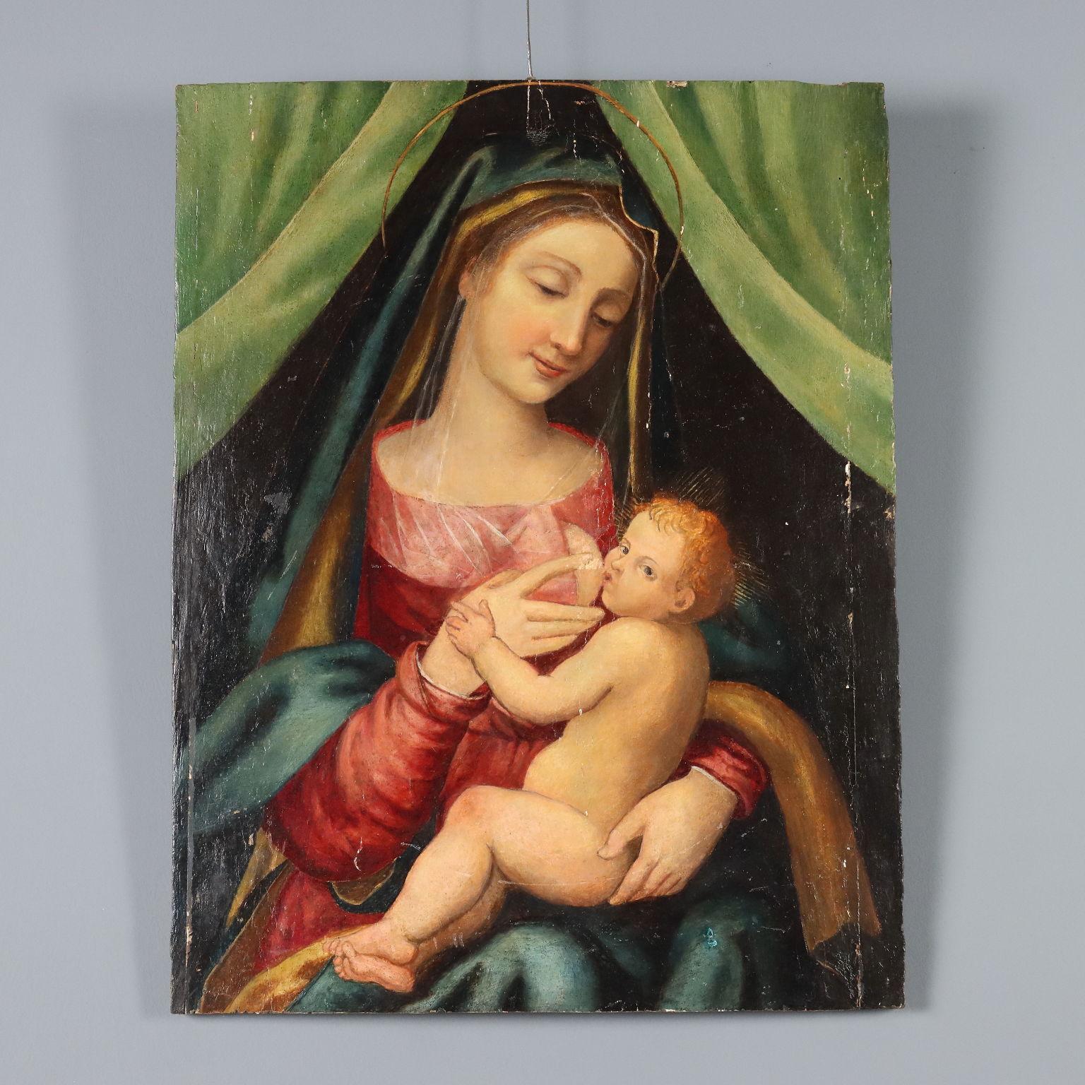 Unknown Figurative Painting – Dipinto Madonna con Bambino XVI secolo