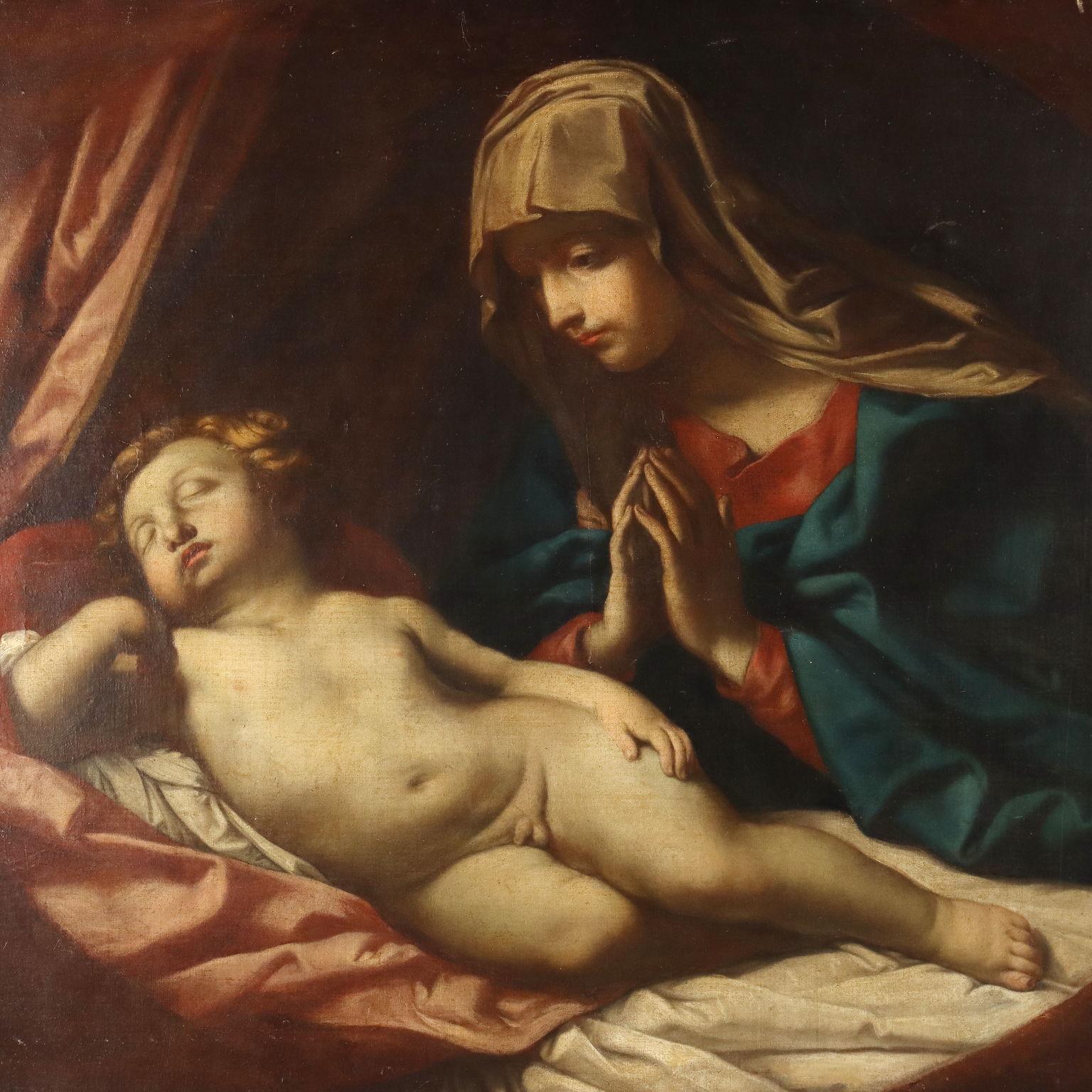 Dipinto Madonna in Adorazione del Bambino Dormiente XVII secolo (Sonstige Kunststile), Painting, von Unknown