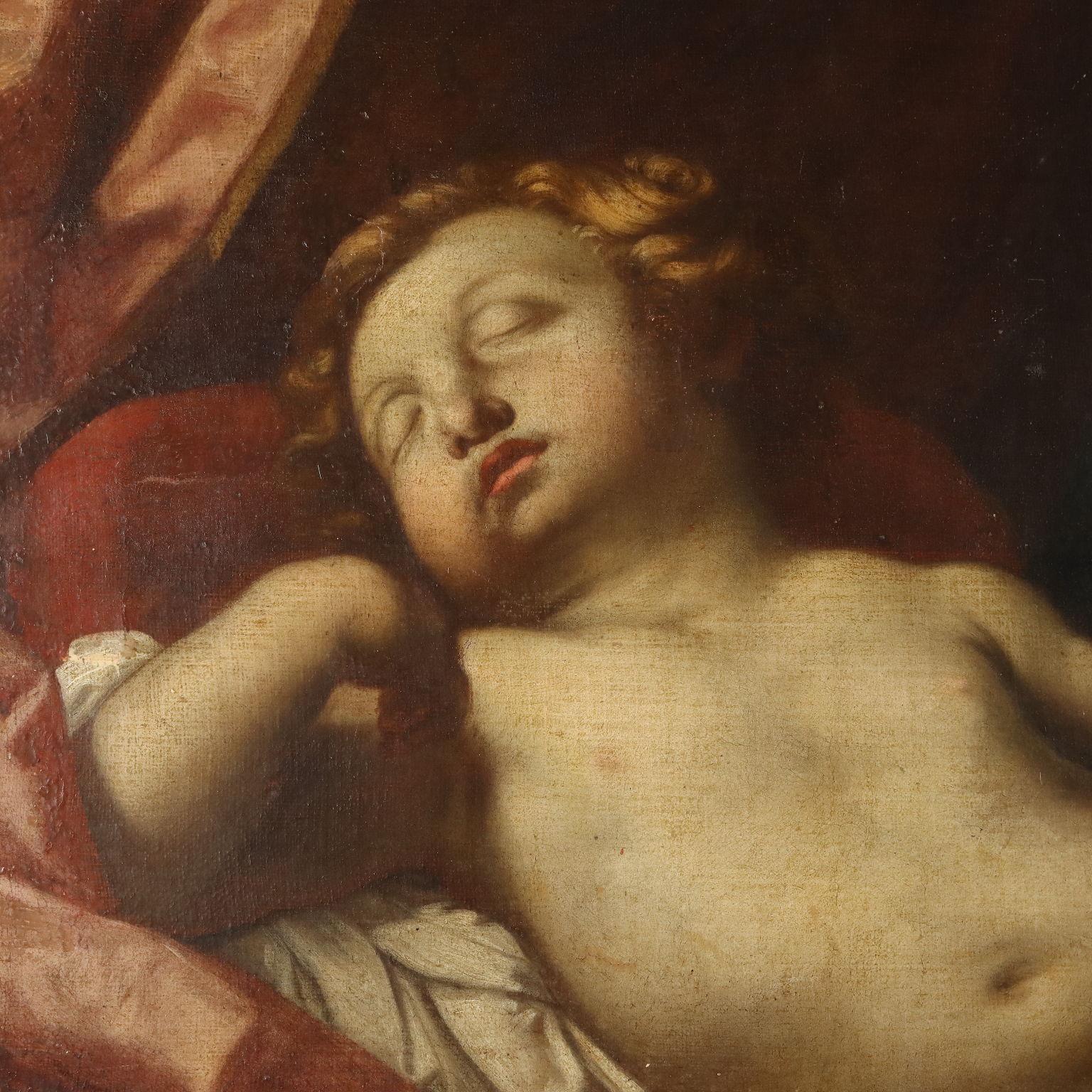 Dipinto Madonna in Adorazione del Bambino Dormiente XVII secolo (Braun), Figurative Painting, von Unknown