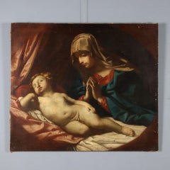 Dipinto Madonna in Adorazione del Bambino Dormiente XVII secolo