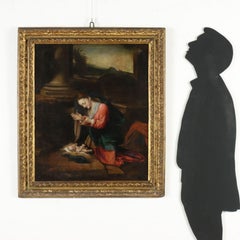 Painting Madonna in Adoration of the Child Jesus 17th century
