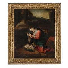 Painting Madonna in Adoration of the Child Jesus 17th century