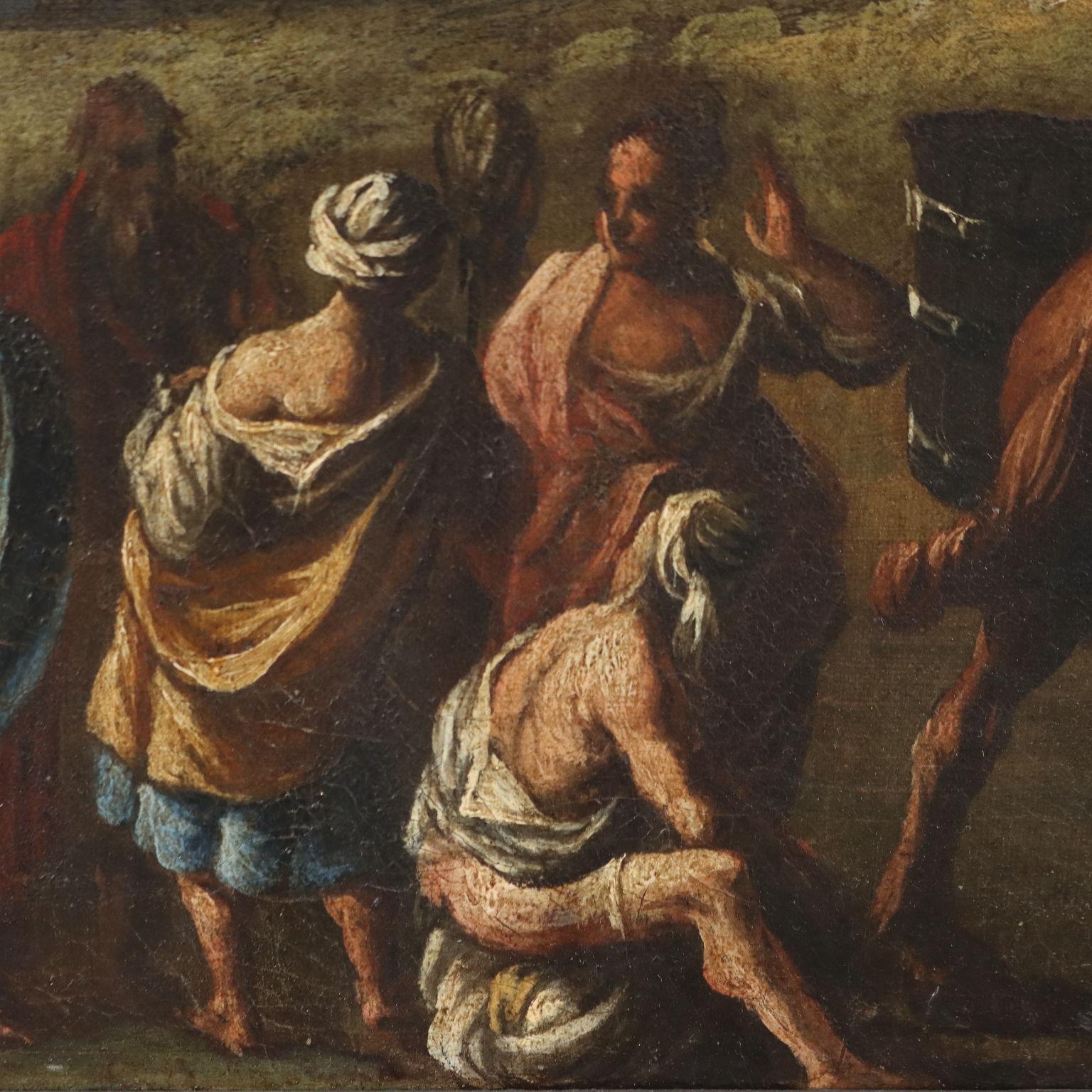 Painting Moses Makes Water Flow from the Rock XVII-XVIII  century For Sale 1
