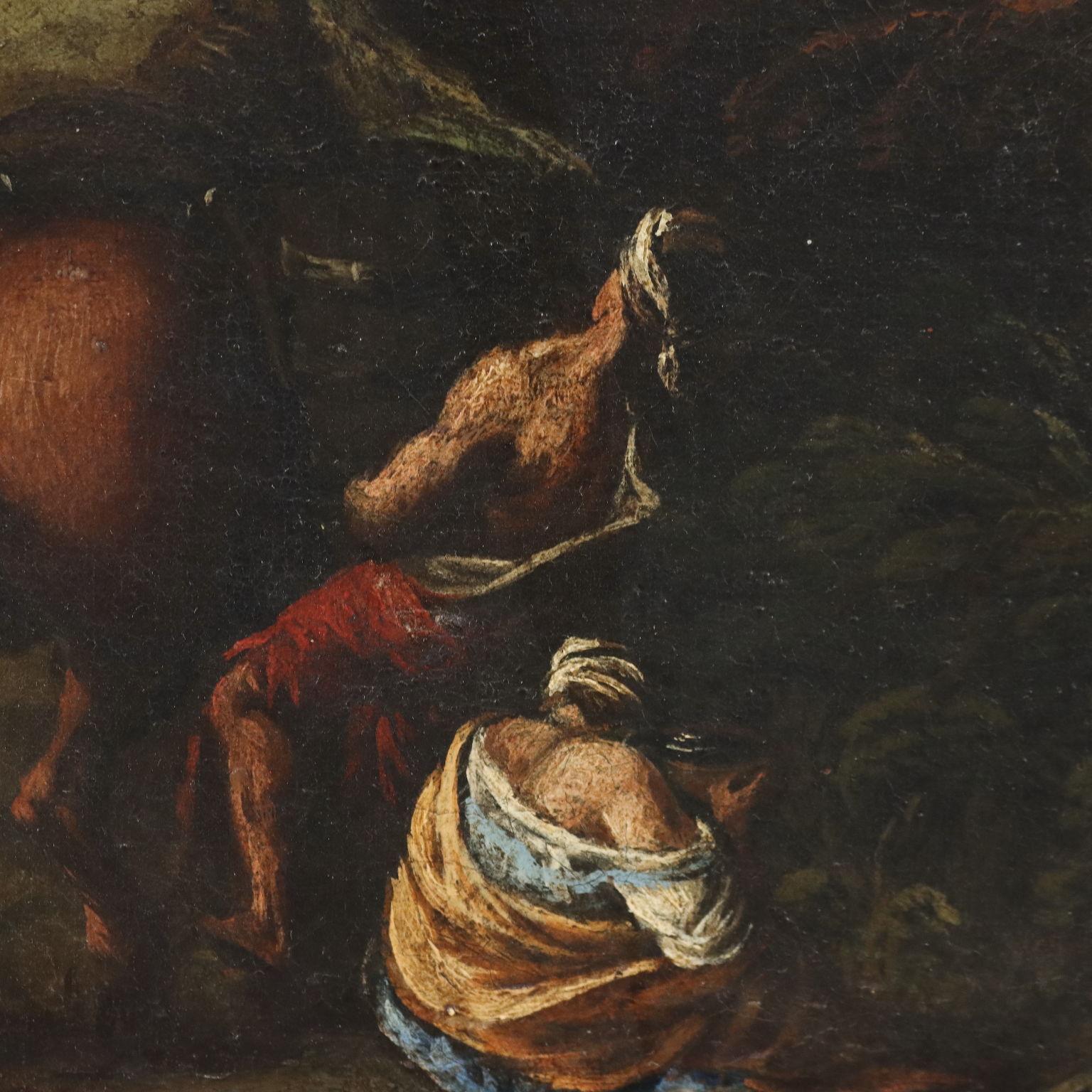 Painting Moses Makes Water Flow from the Rock XVII-XVIII  century For Sale 3