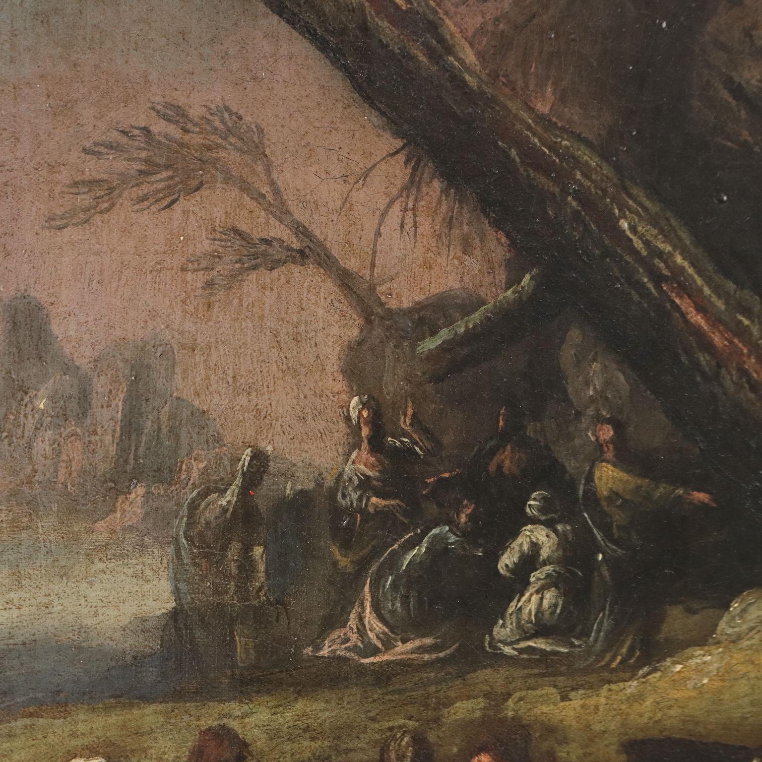 Painting Moses Makes Water Flow from the Rock XVII-XVIII  century For Sale 5