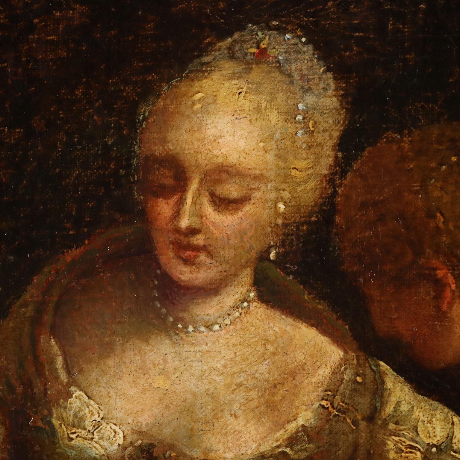 Dipinto Mosè salvato dalle Acque XVIII secolo - Figurative Painting Brown di Unknown