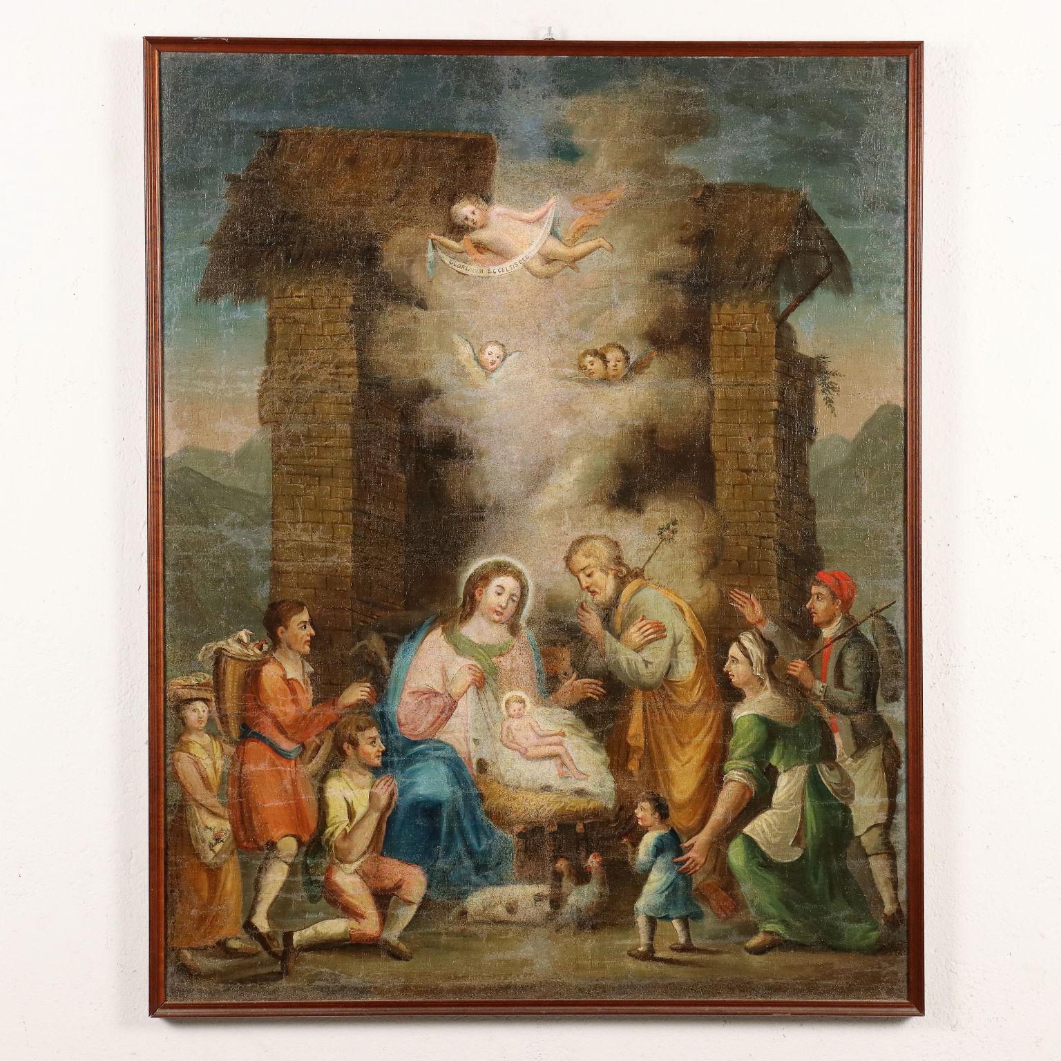 Painting Nativity 18th-19th century - Brown Figurative Painting by Unknown