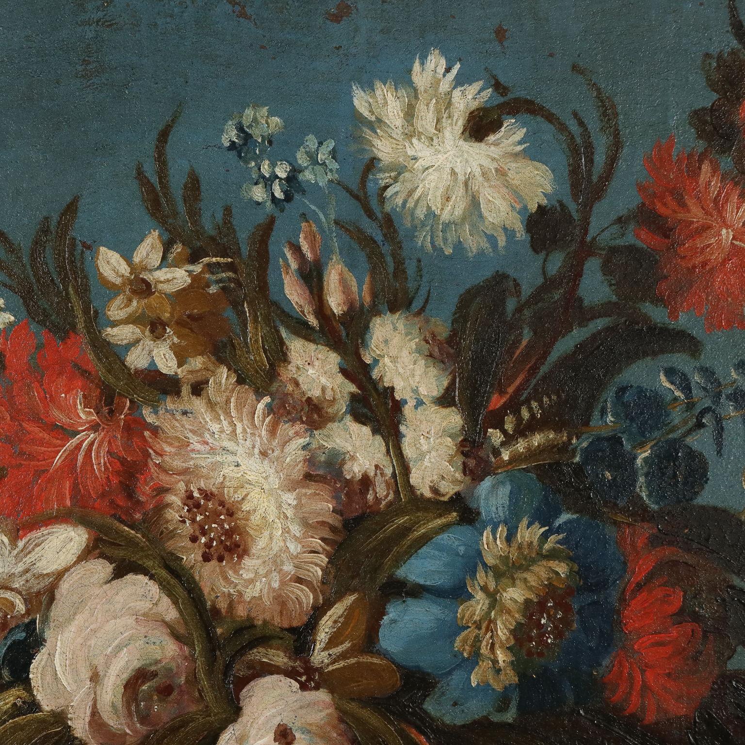 Gemälde Stilleben mit Blumen und Papagei 19. Jahrhundert im Angebot 1