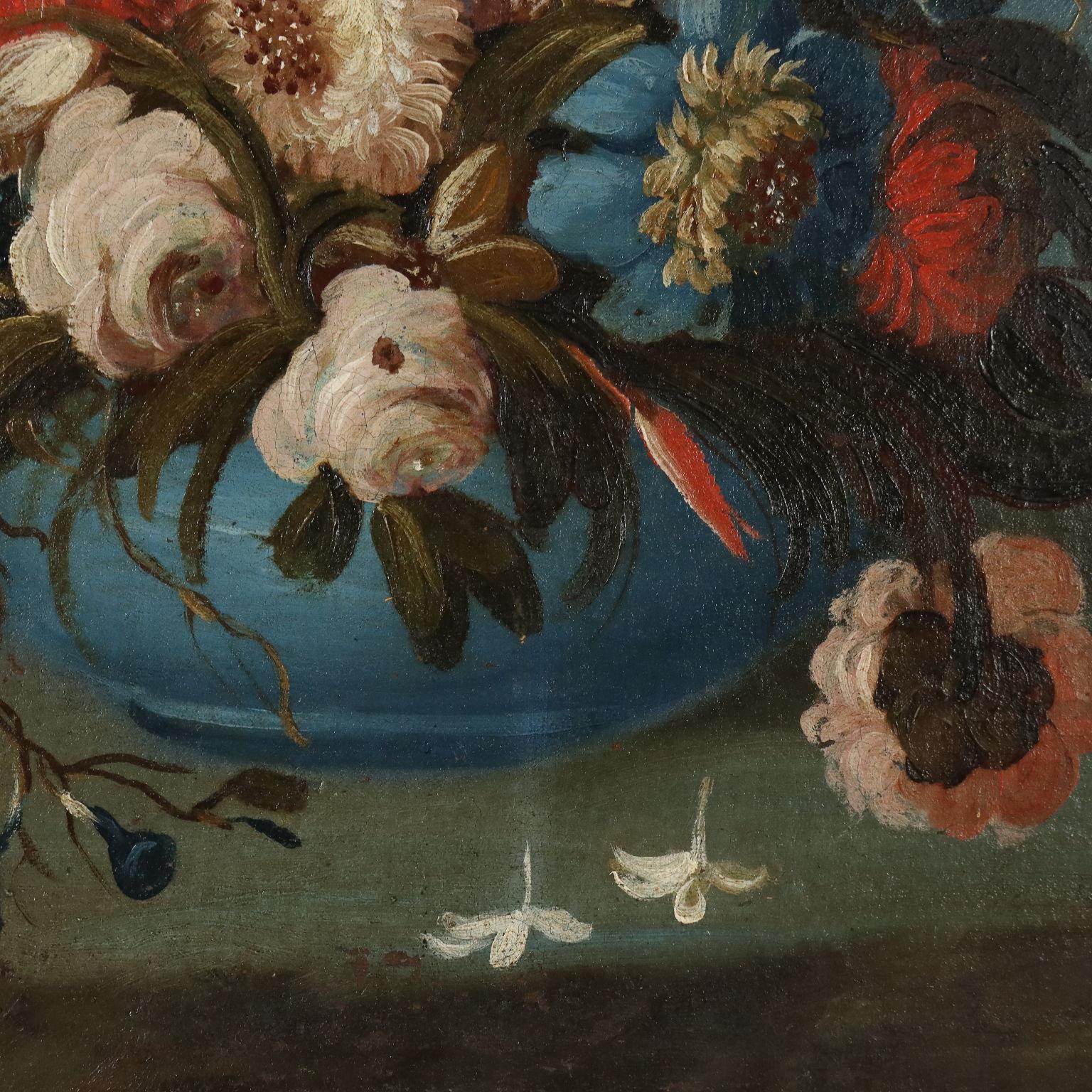 Gemälde Stilleben mit Blumen und Papagei 19. Jahrhundert im Angebot 2