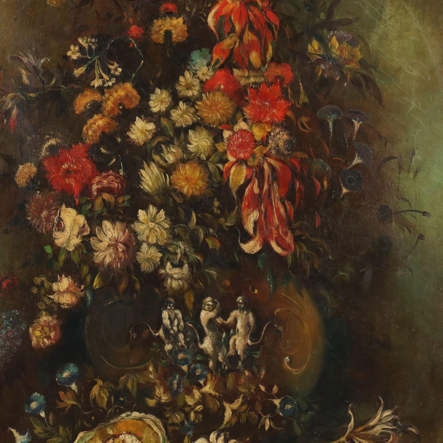 Pintura Naturaleza muerta con flores y calabaza, primera mitad del siglo XX - Painting Otro estilo de arte de Unknown