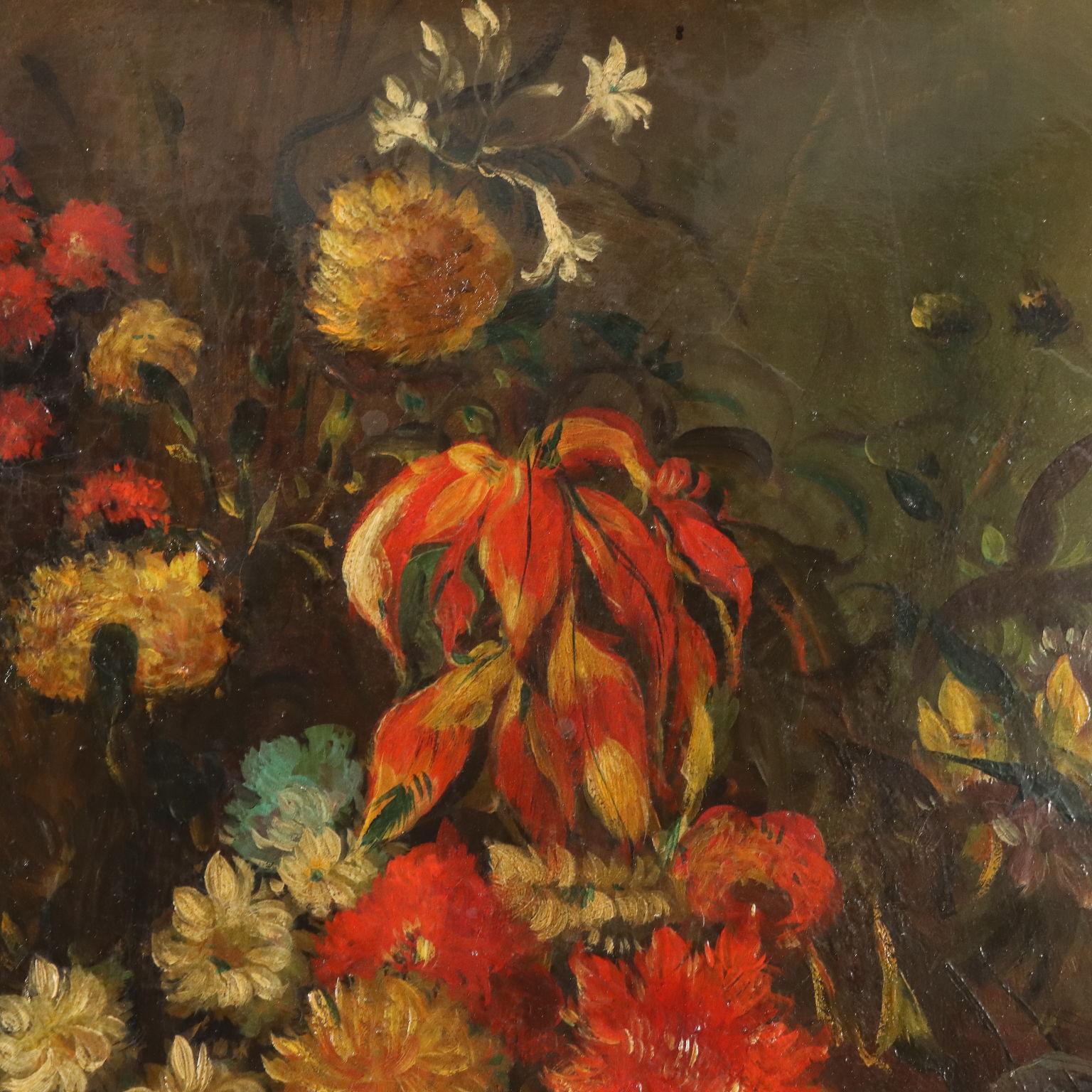 Pintura Naturaleza muerta con flores y calabaza, primera mitad del siglo XX - Still-Life Painting Marrón de Unknown