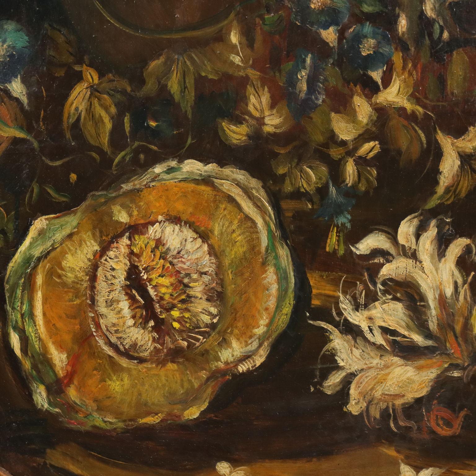 Pintura Naturaleza muerta con flores y calabaza, primera mitad del siglo XX 1