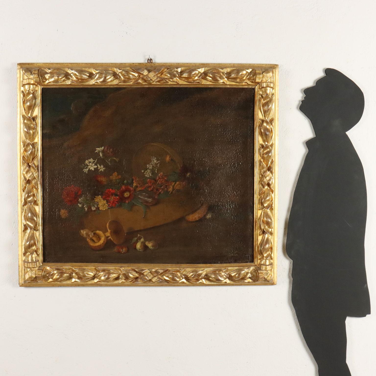 Dipinto Natura Morta con Funghi e Fiori XVIII secolo - Painting by Unknown