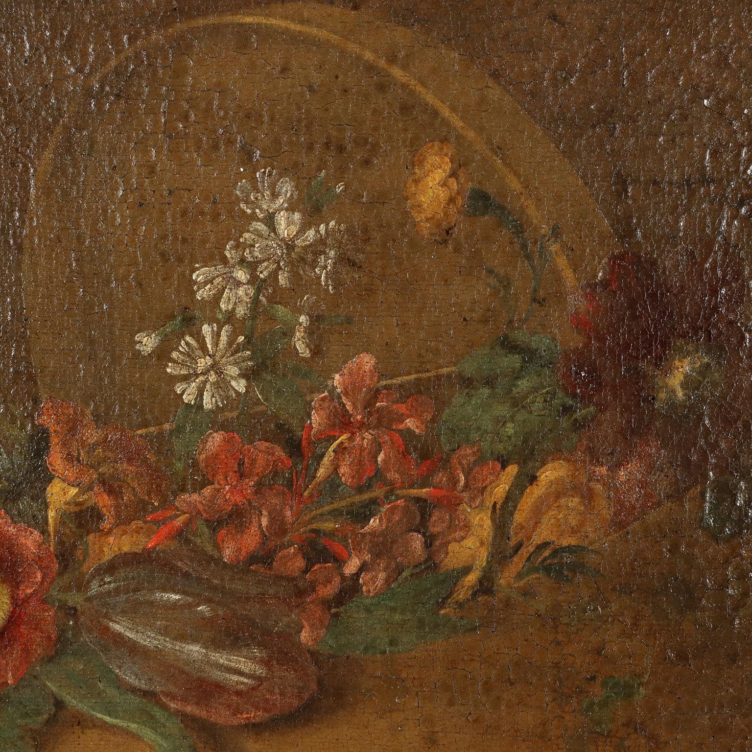 Dipinto Natura Morta con Funghi e Fiori XVIII secolo - Other Art Style Painting by Unknown