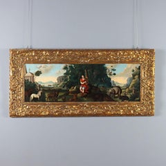 Painting Orpheus Enchants Animals Oil on panel. North European School of the 18th