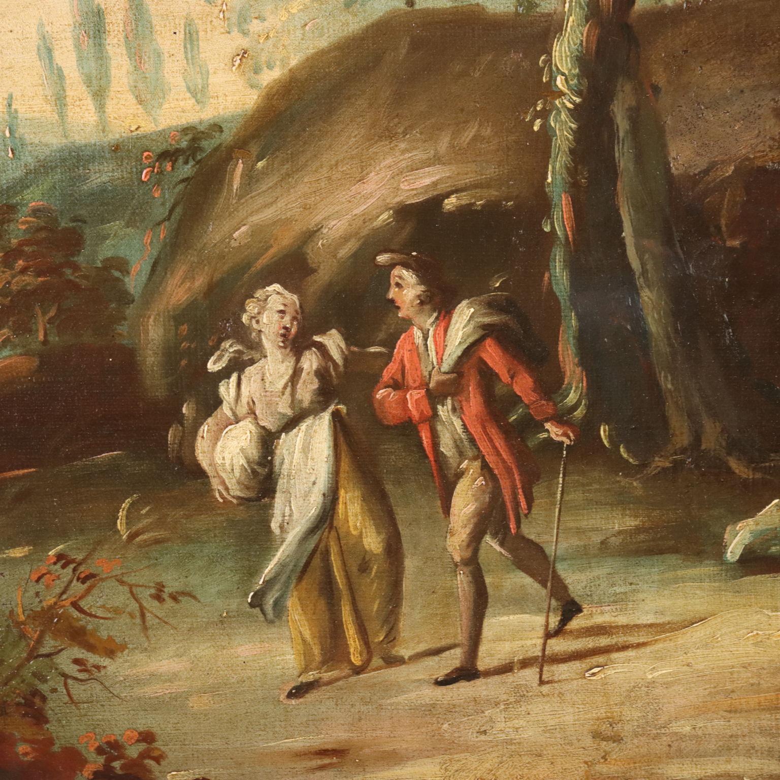 Ovales Gemälde Landschaft mit Figuren spätes 19. und frühes 20 (Sonstige Kunststile), Painting, von Unknown