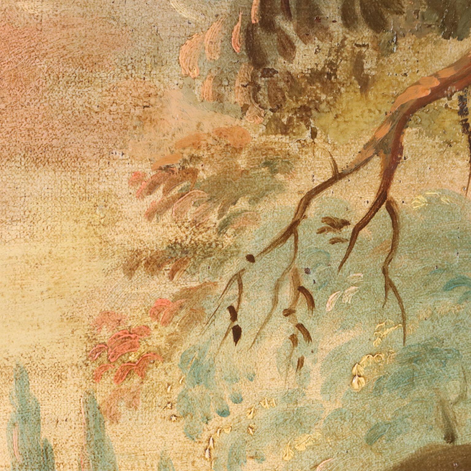 Ovales Gemälde Landschaft mit Figuren spätes 19. und frühes 20 im Angebot 1