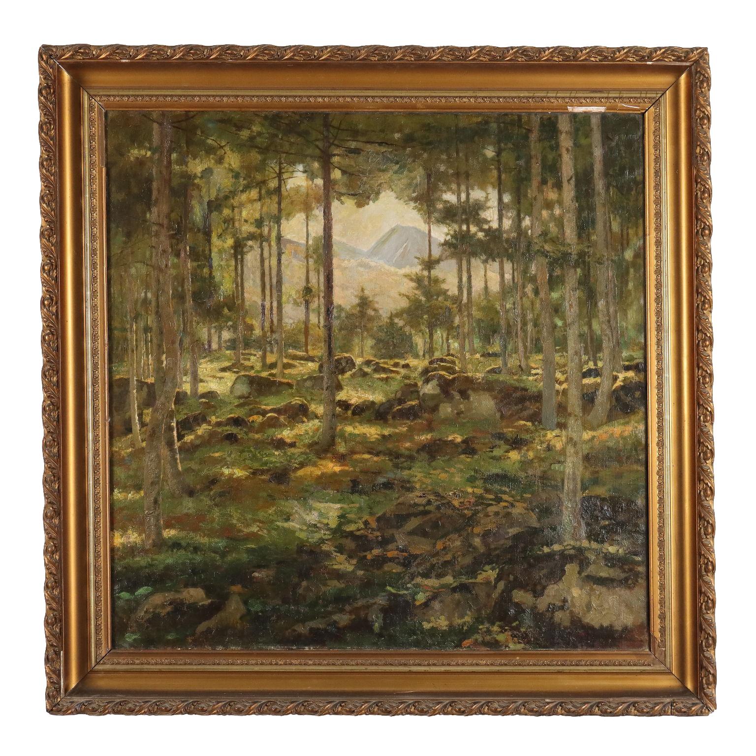 Unknown Landscape Painting - Dipinto Paesaggio boschivo XX secolo