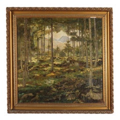 Vintage Dipinto Paesaggio boschivo XX secolo