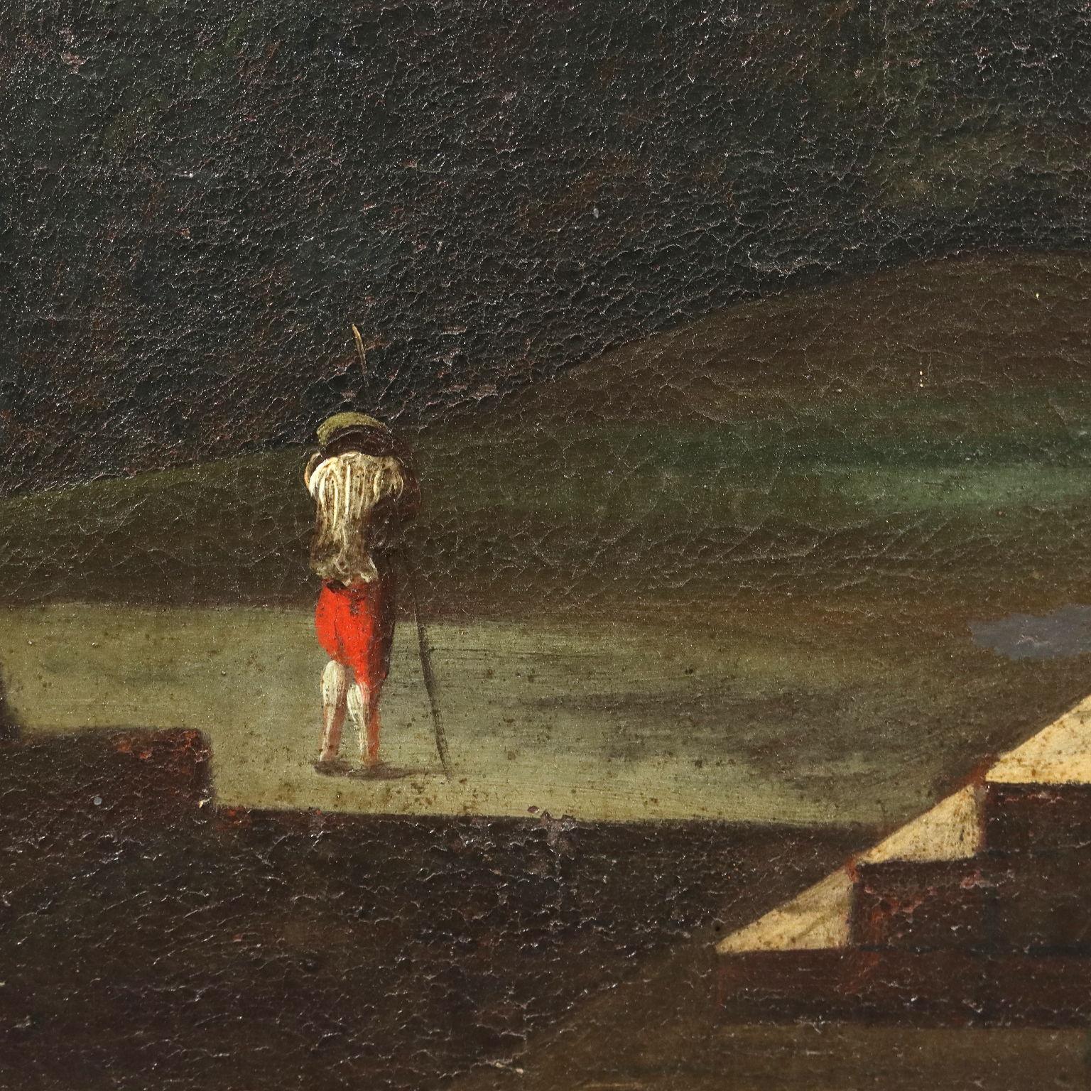 Dipinto Paesaggio con Architetture e Figure XVIII secolo im Angebot 1