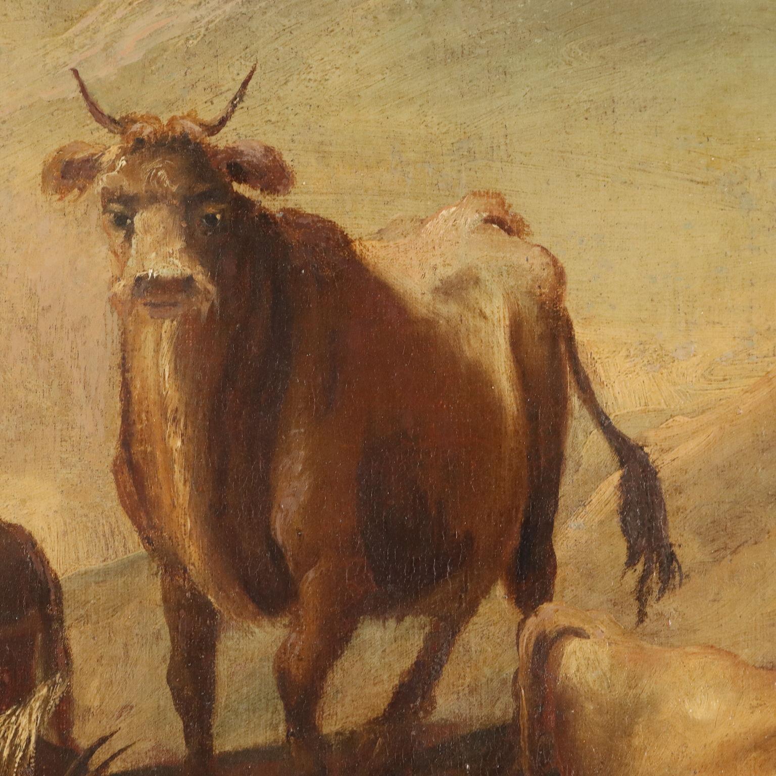 Peinture Paysage avec bergers et bergères 17-18ème siècle en vente 1