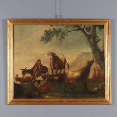 Peinture Paysage avec bergers et bergères 17-18ème siècle