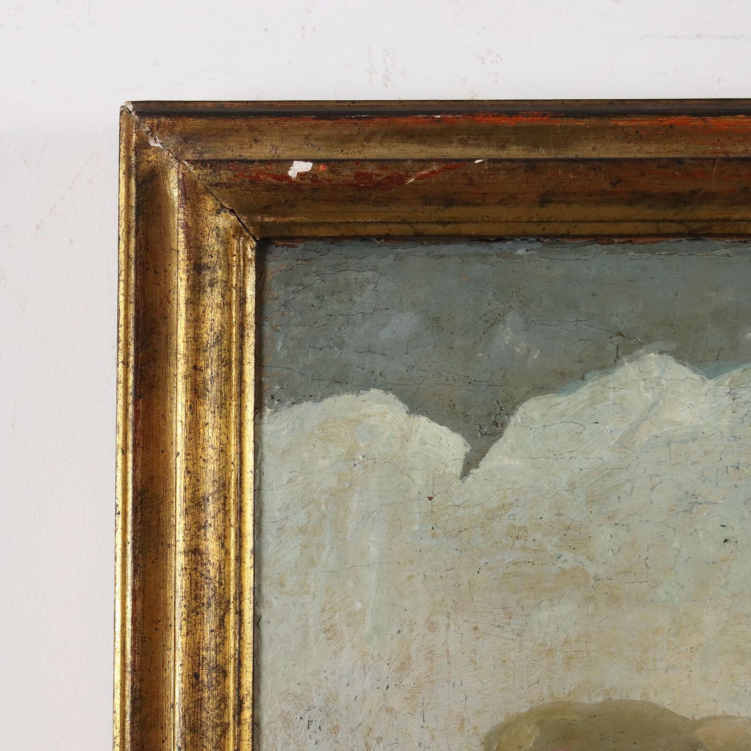 Gemalte Landschaft mit Rittern und Ruinen 18. Jahrhundert im Angebot 5
