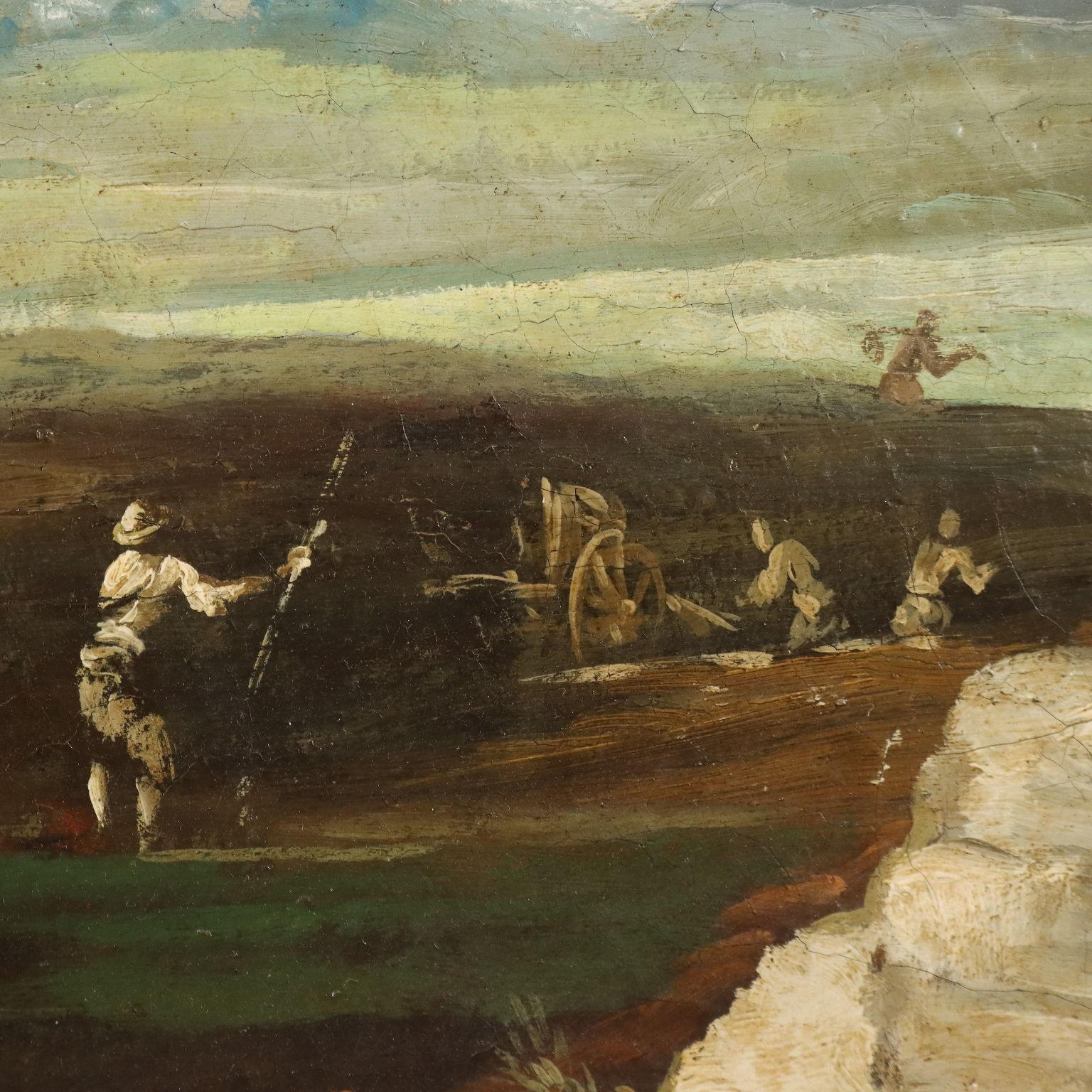 Gemalte Landschaft mit Rittern und Ruinen 18. Jahrhundert im Angebot 1