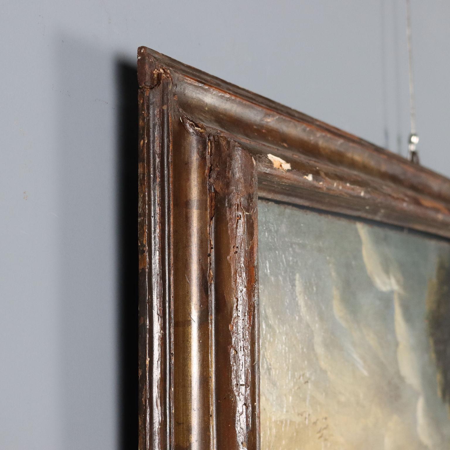 Dipinto Paesaggio con Edifici e Figure XVIII secolo For Sale 5