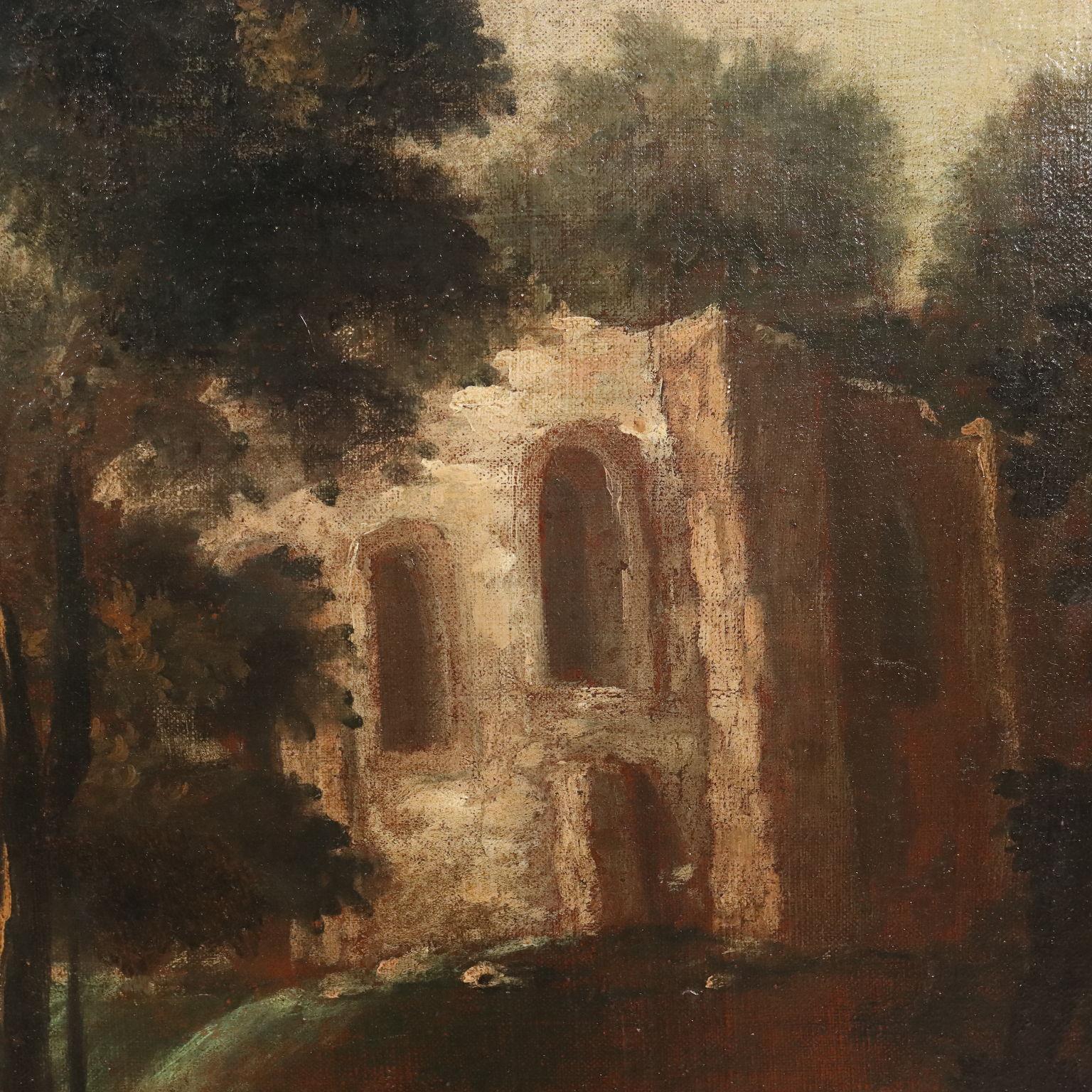 Dipinto Paesaggio con Edificio e Figure XVIII secolo im Angebot 2
