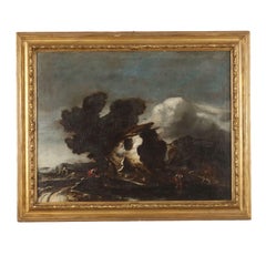 Dipinto Paesaggio con Edificio e Figure XVIII secolo