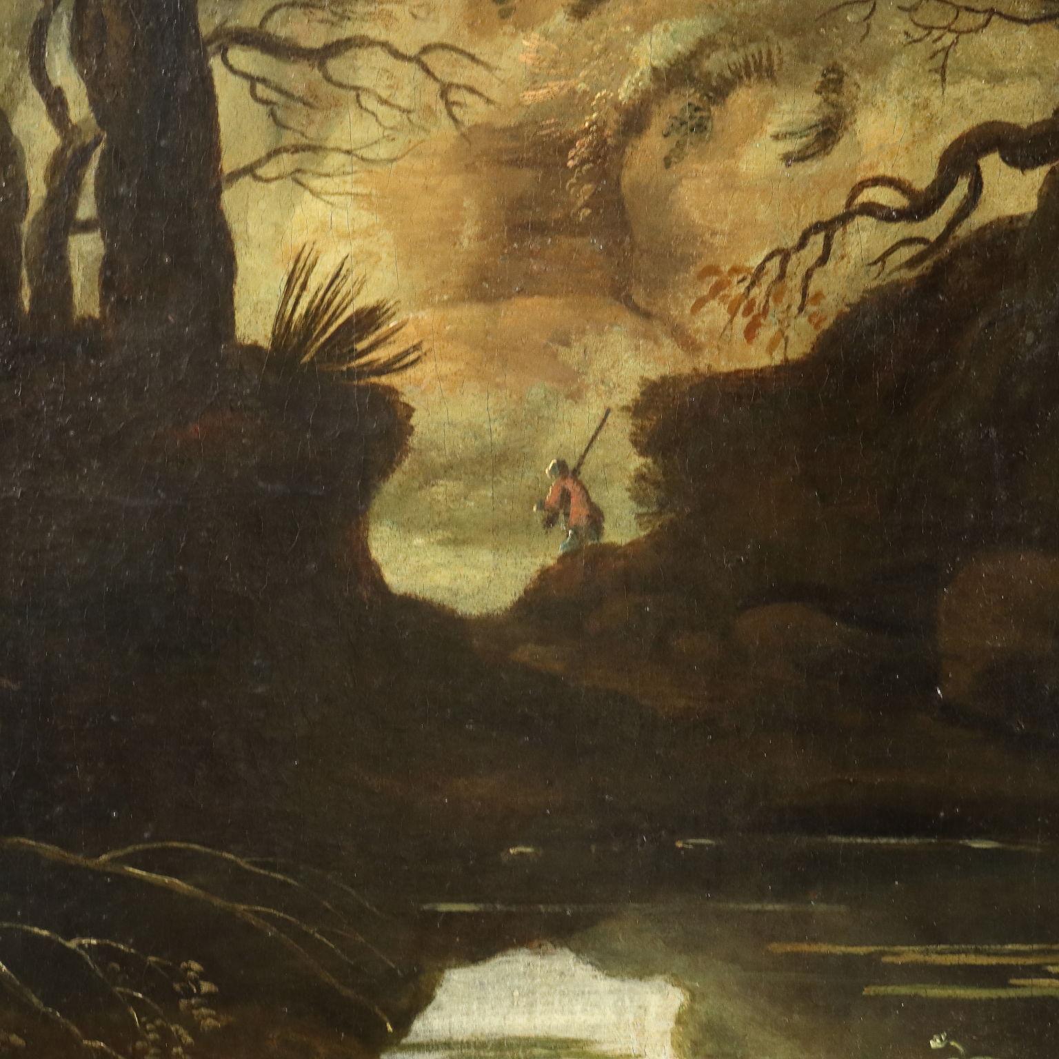 Gemälde Landschaft mit Figur 18. Jahrhundert (Brown), Landscape Painting, von Unknown