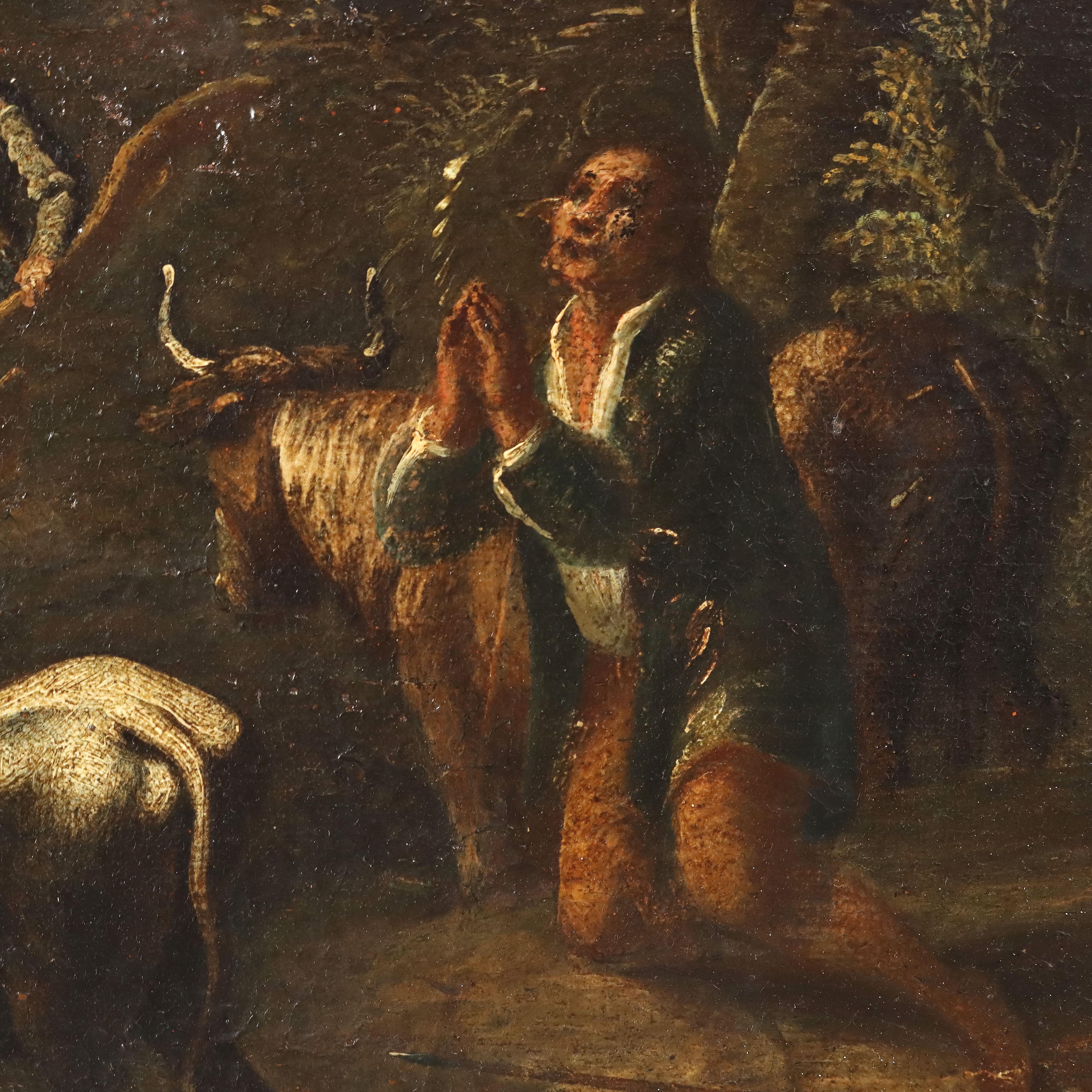 Dipinto Paesaggio con Figure e Mandria XVIII secolo - Landscape Painting Brown di Unknown