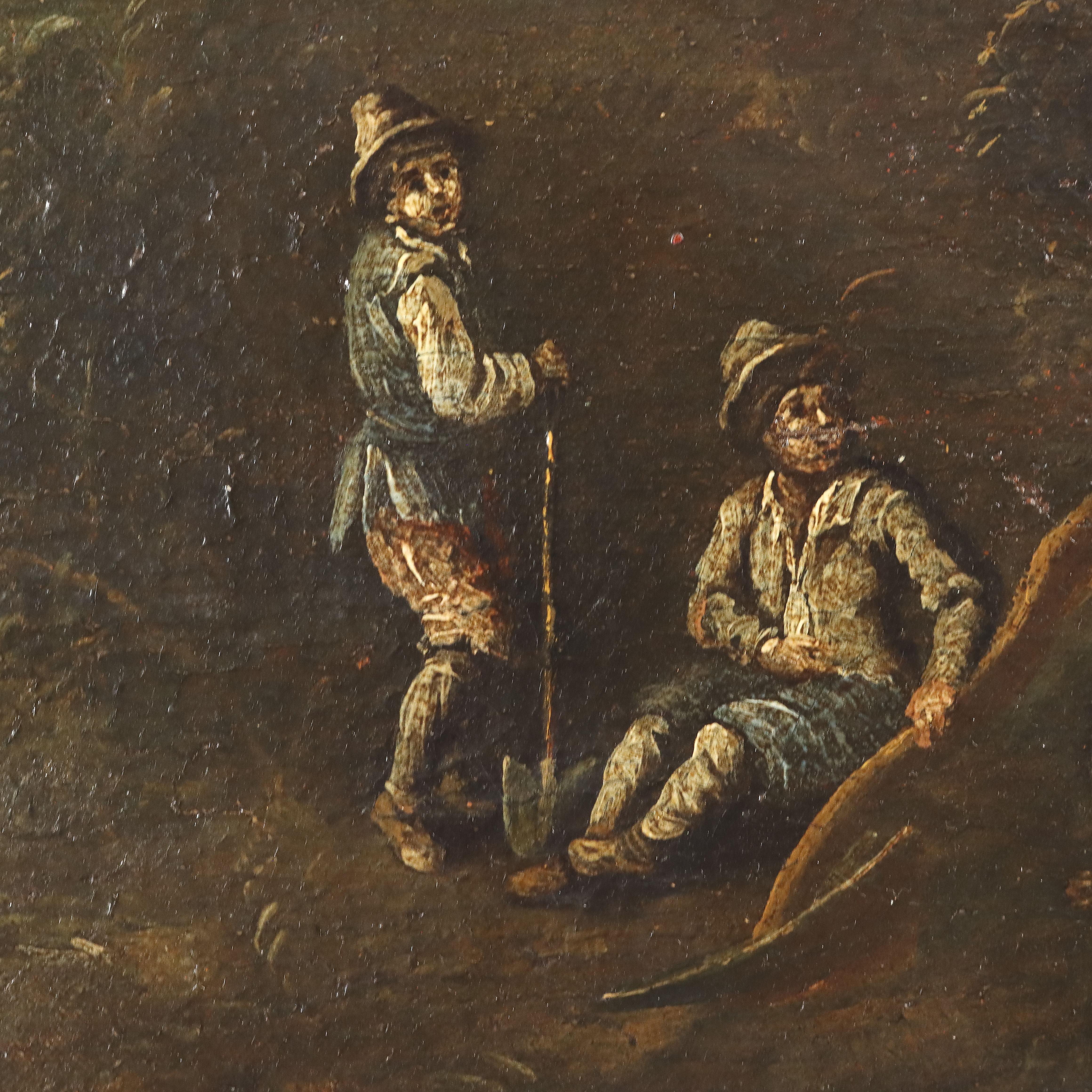 Olio su tela. Scuola centro-europea del XVIII secolo. 
Il vasto paesaggio nordico, ricco di vegetazione, è attraversato da un piccolo corso d'acqua, lungo il quale, in primo piano, si abbevera una mandria di mucche; particolare il pastore che, in
