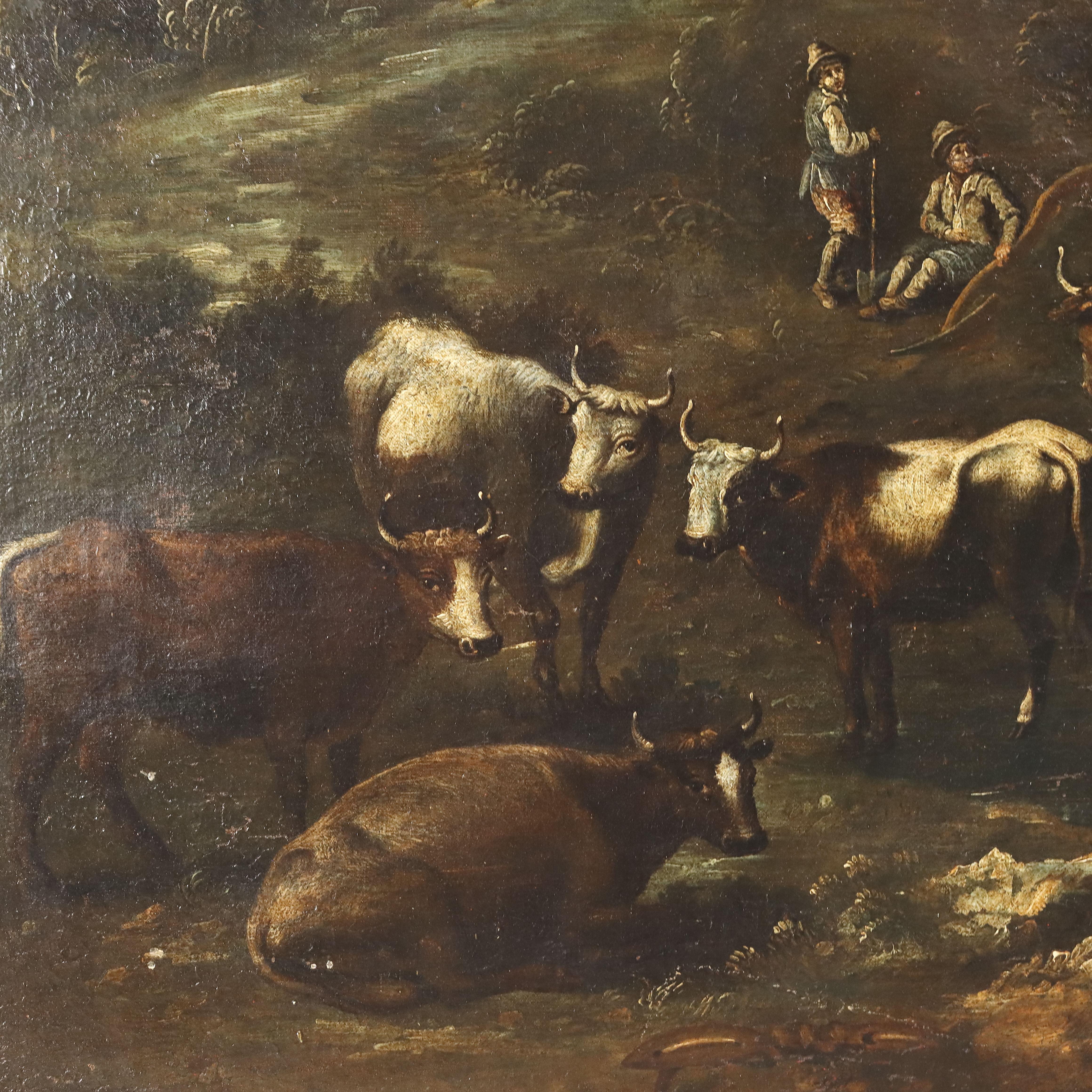 Dipinto Paesaggio con Figure e Mandria XVIII secolo in vendita 1