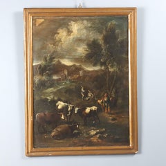 Dipinto Paesaggio con Figure e Mandria XVIII secolo