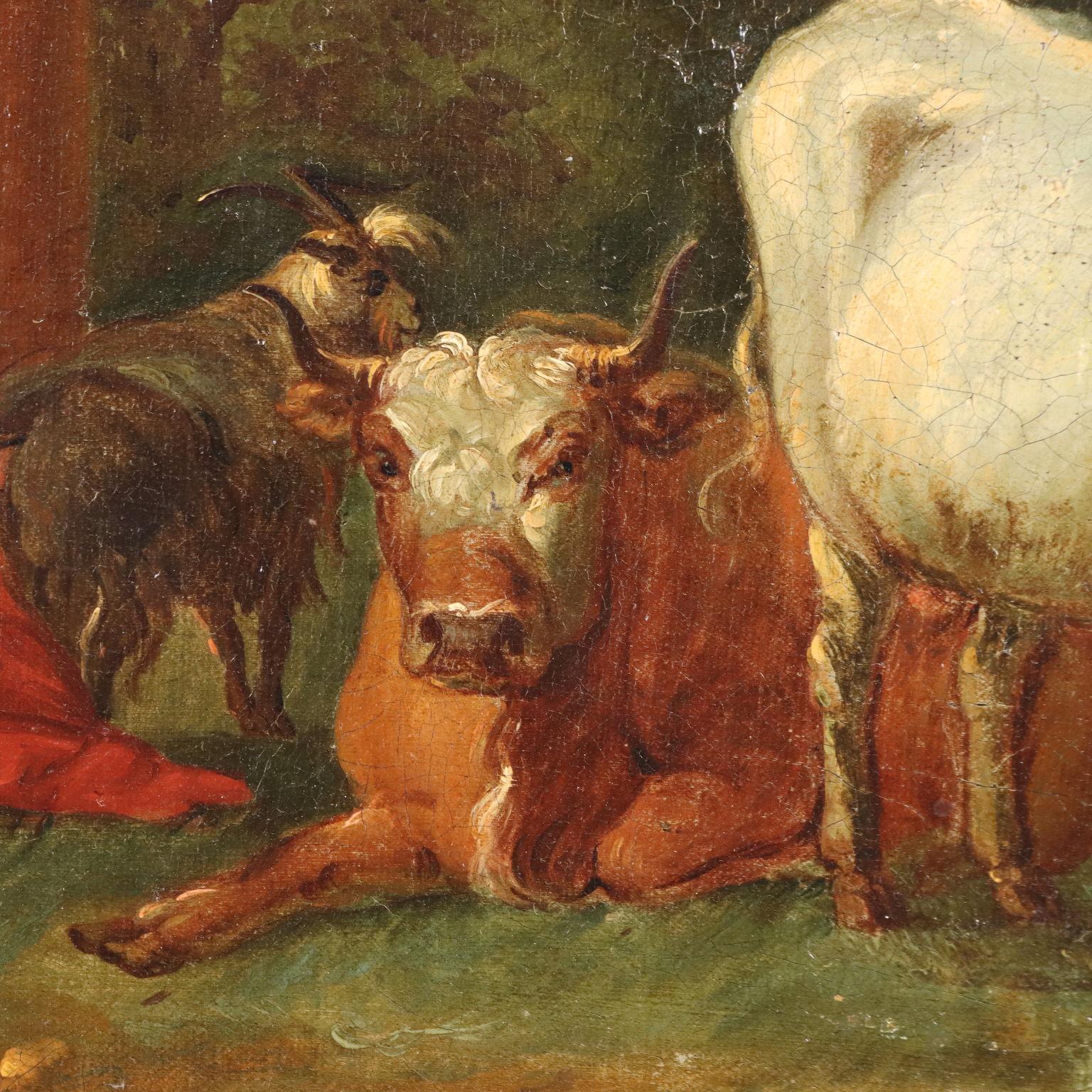 Peinture Paysage avec figures et troupeaux 18e siècle en vente 2