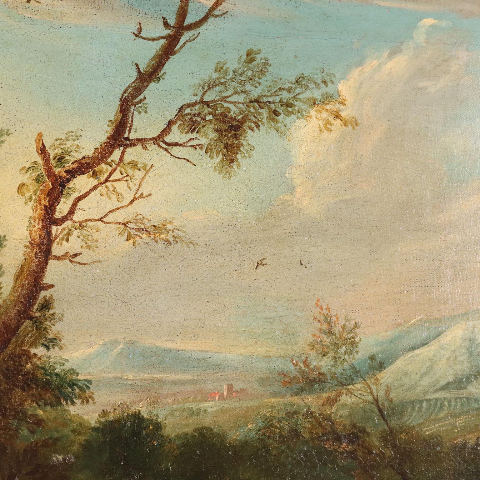 Peinture Paysage avec figures et troupeaux 18e siècle en vente 4