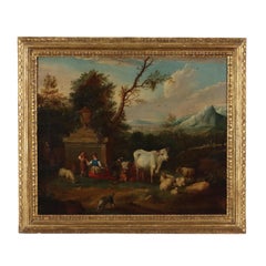 Painted Landscape with Figures and Herds 18th century