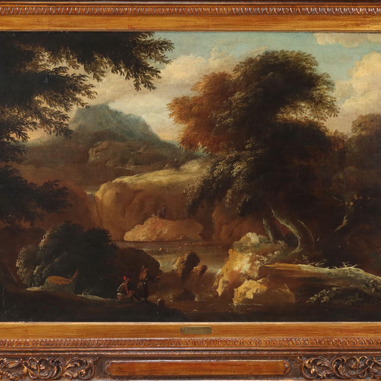 Dipinto Paesaggio con Figure fine 700 inizio 800 - Painting Altro stile artistico di Unknown