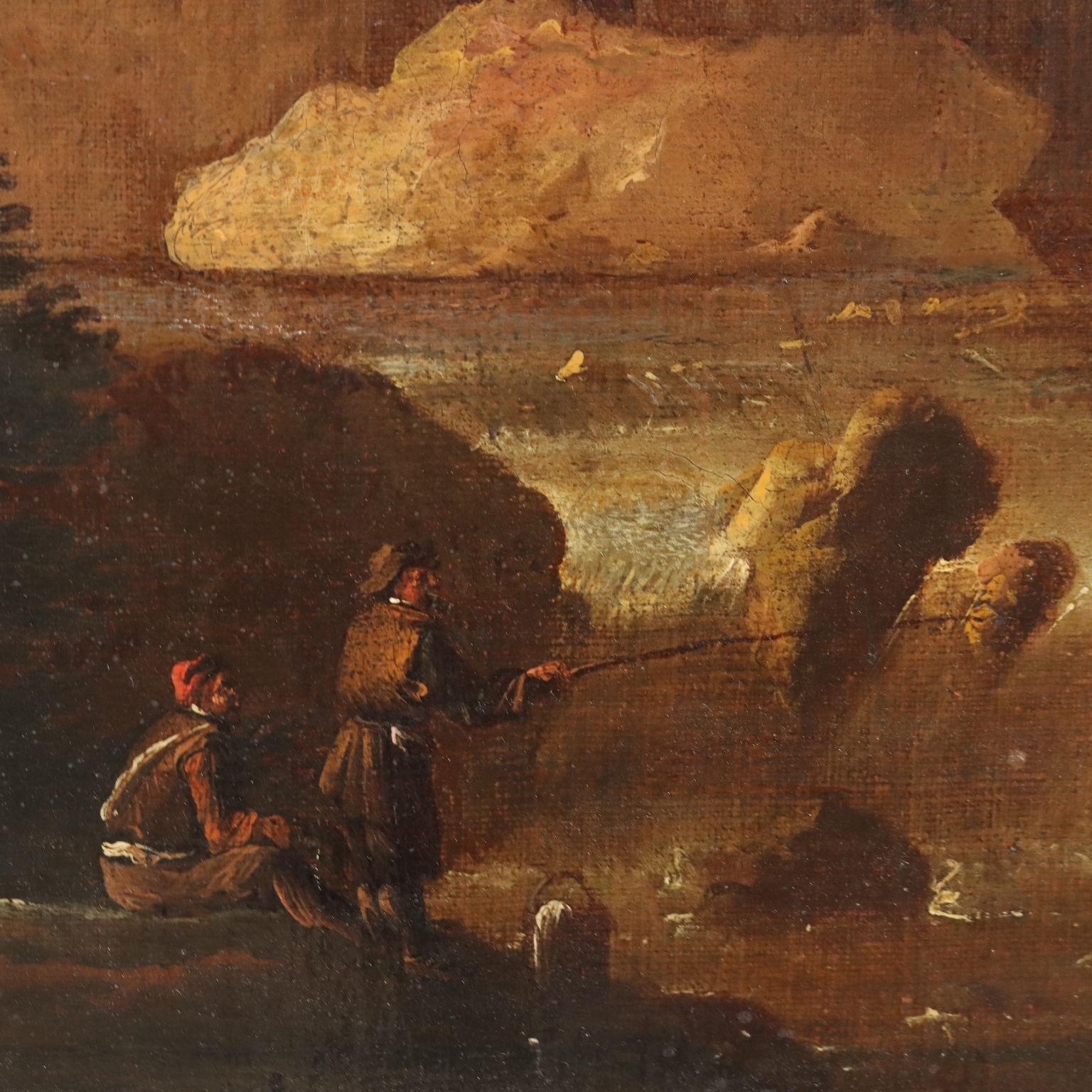 Dipinto Paesaggio con Figure fine 700 inizio 800 - Landscape Painting Brown di Unknown