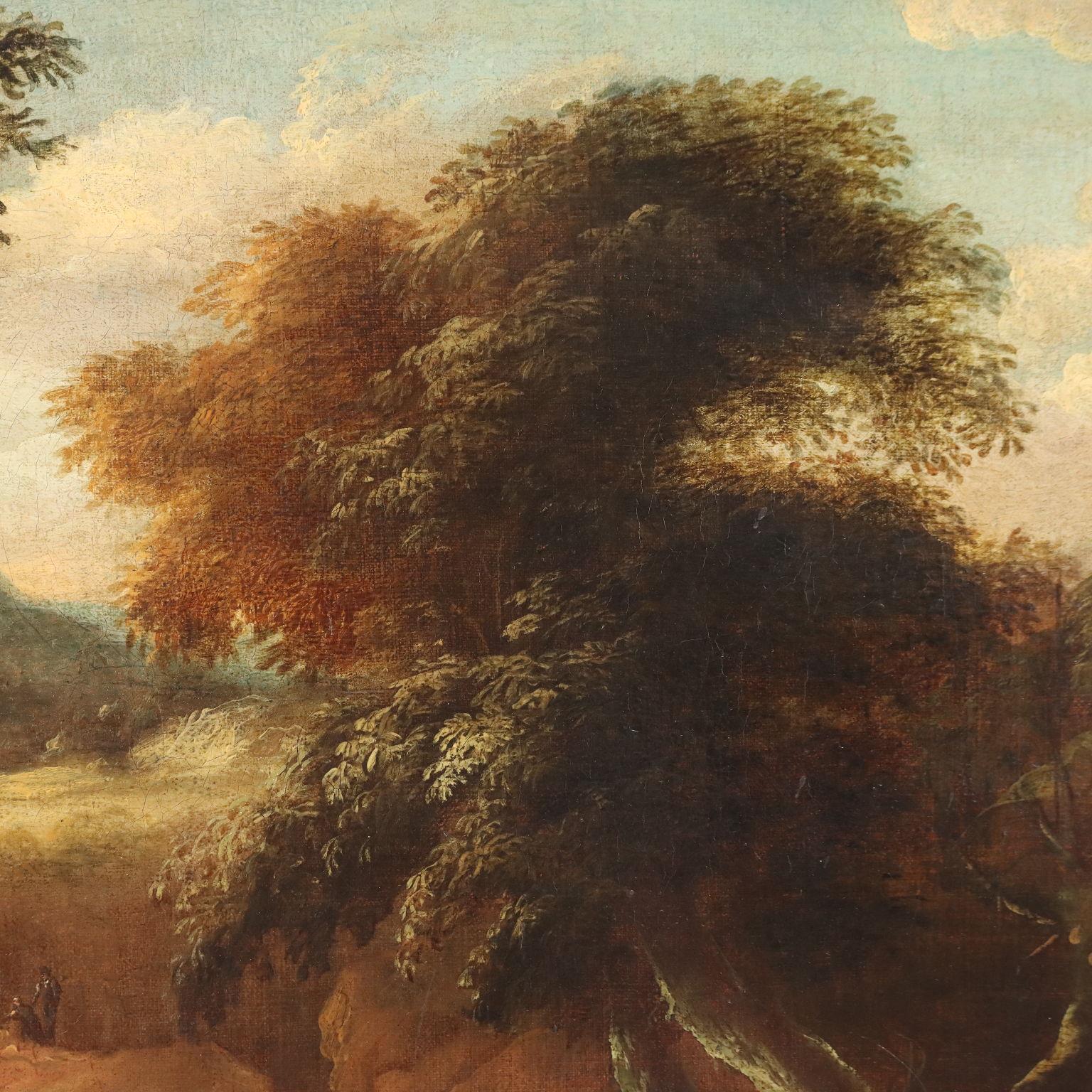 Dipinto Paesaggio con Figure fine 700 inizio 800 in vendita 1