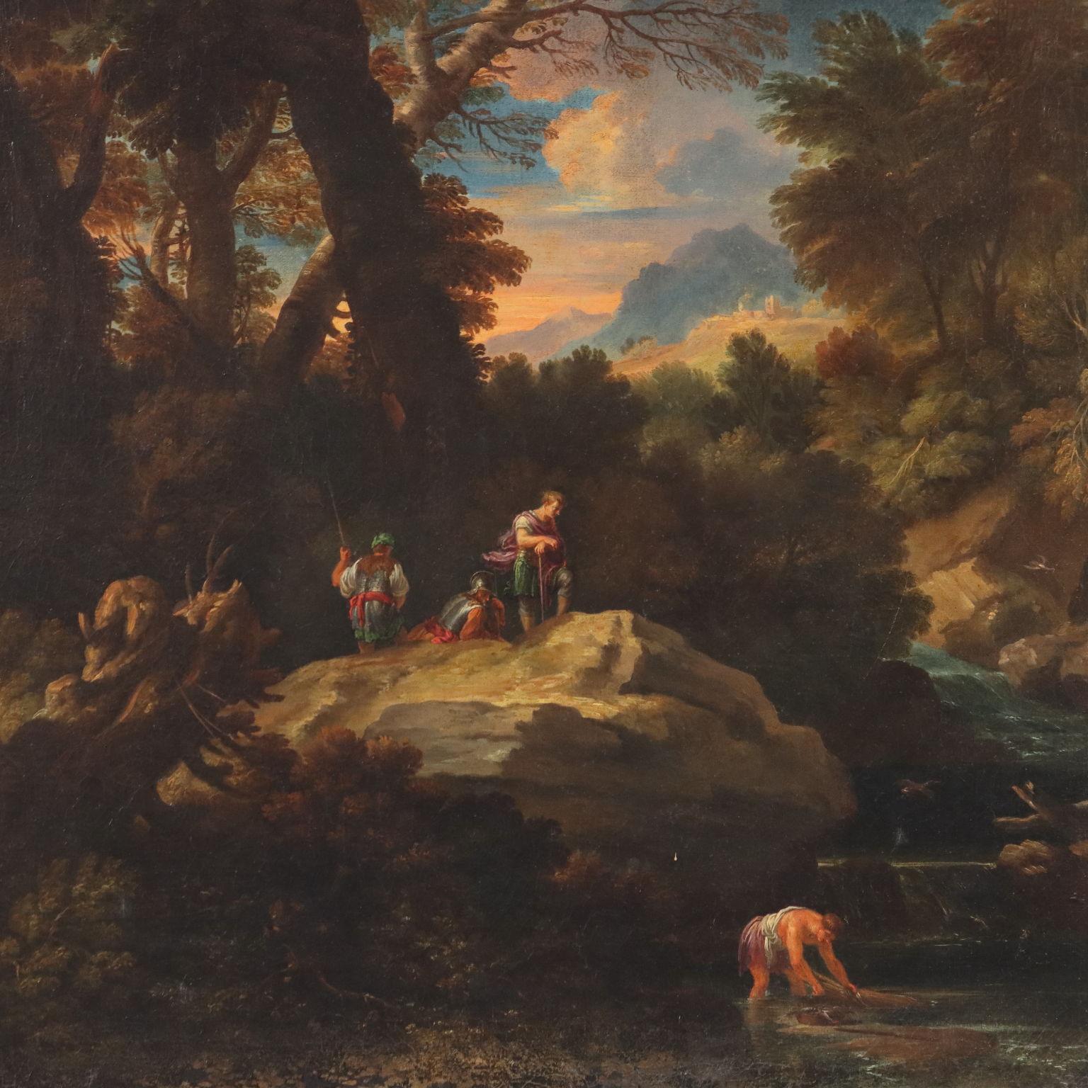 Dipinto Paesaggio con Figure fine XVII secolo - Painting Altro stile artistico di Unknown