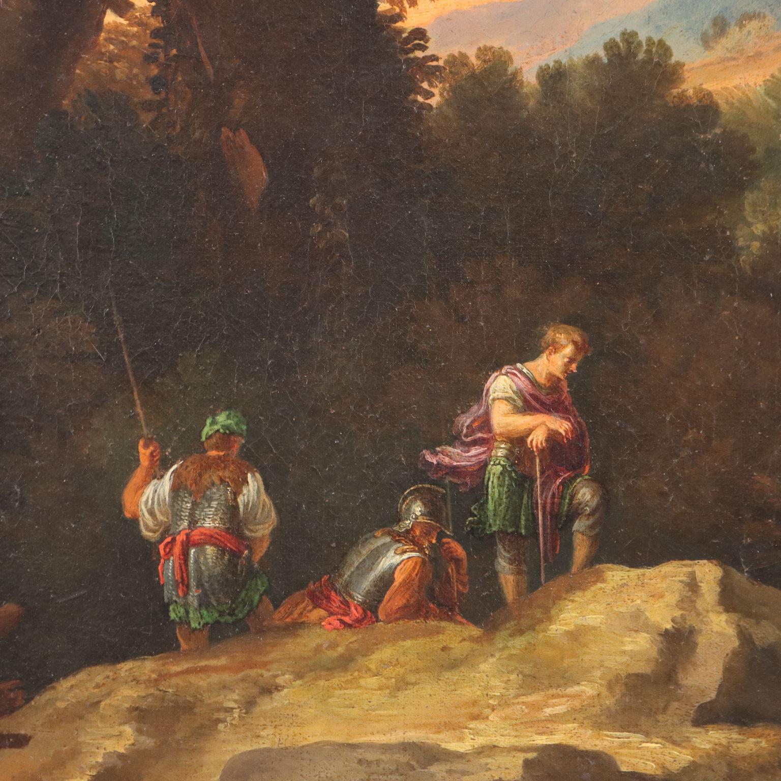Dipinto Paesaggio con Figure fine XVII secolo - Landscape Painting Black di Unknown