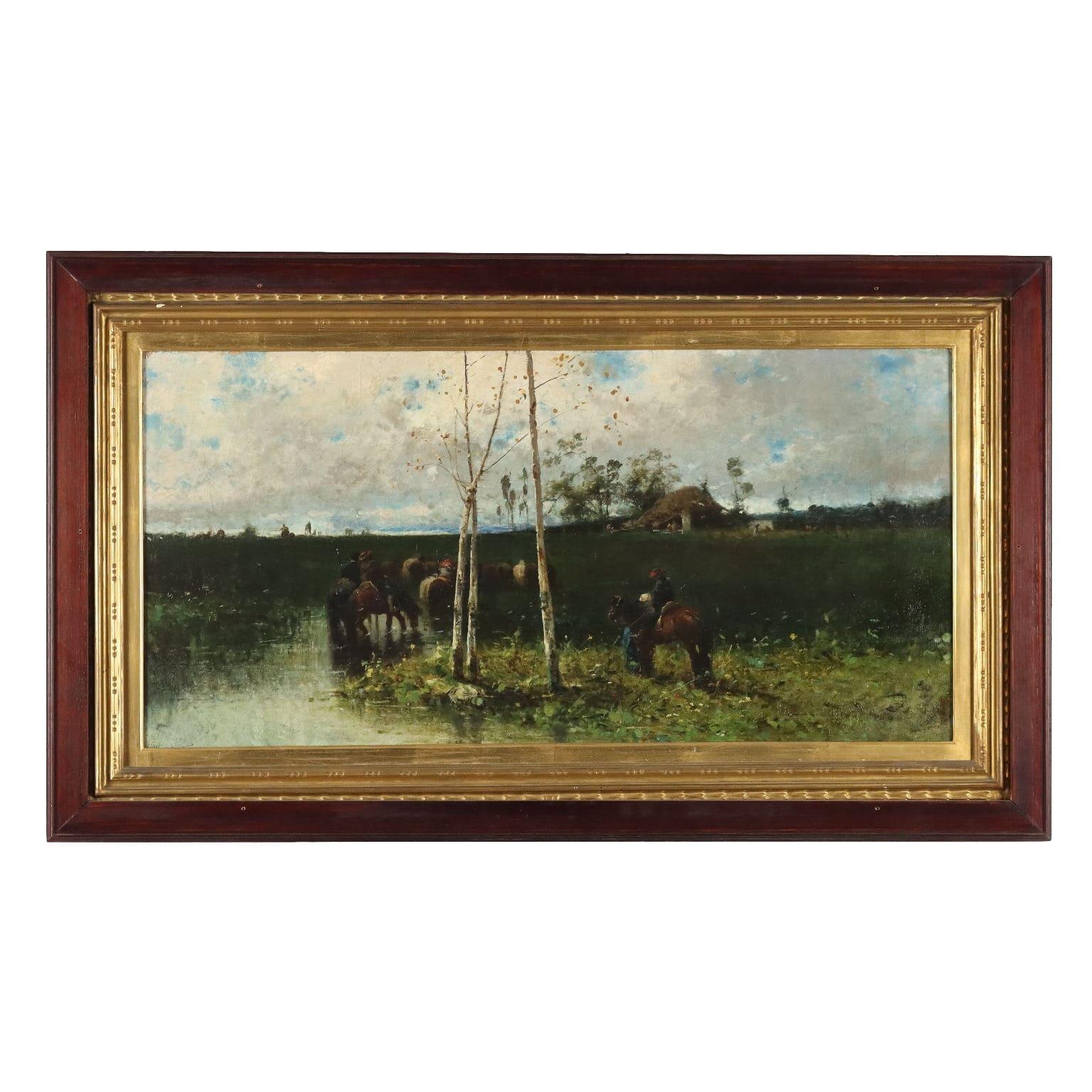 Unknown Landscape Painting - Dipinto Paesaggio con Figure