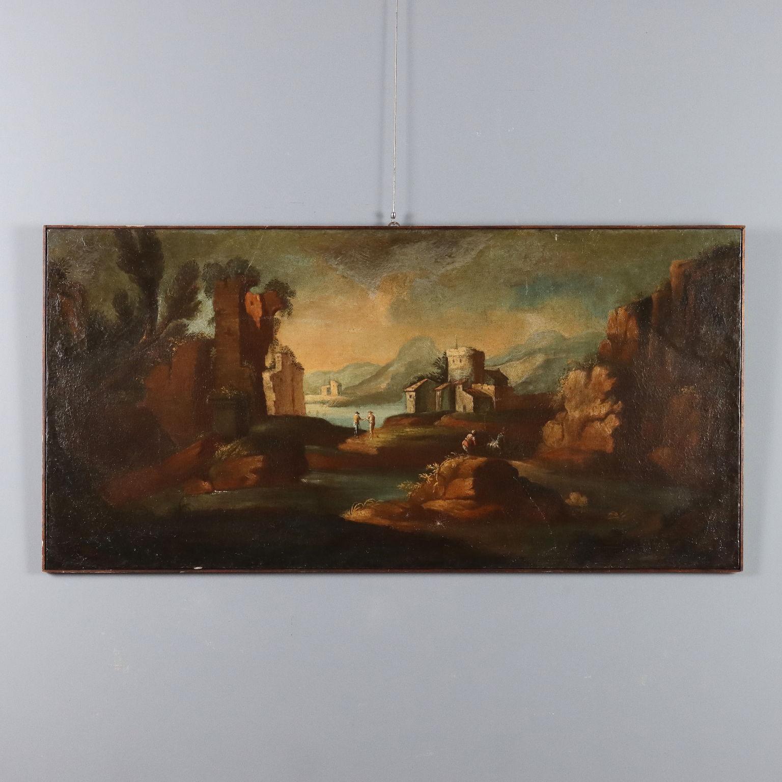 Painting Landscape with Figures Oil on canvas. Venetian school of the 18th century.
