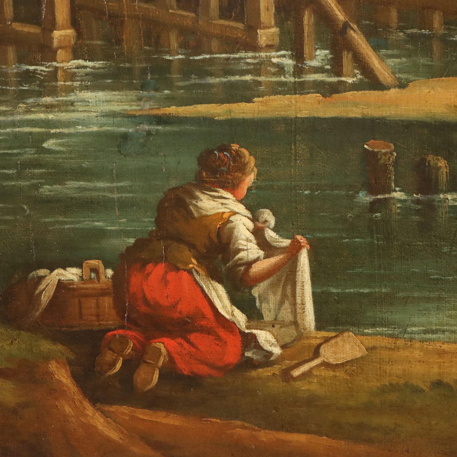 Dipinto Paesaggio con Figure XIX secolo - Painting Altro stile artistico di Unknown