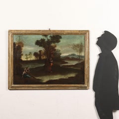 Landscape with Figures, Oil Painting, 18th Century, Framed, Restored