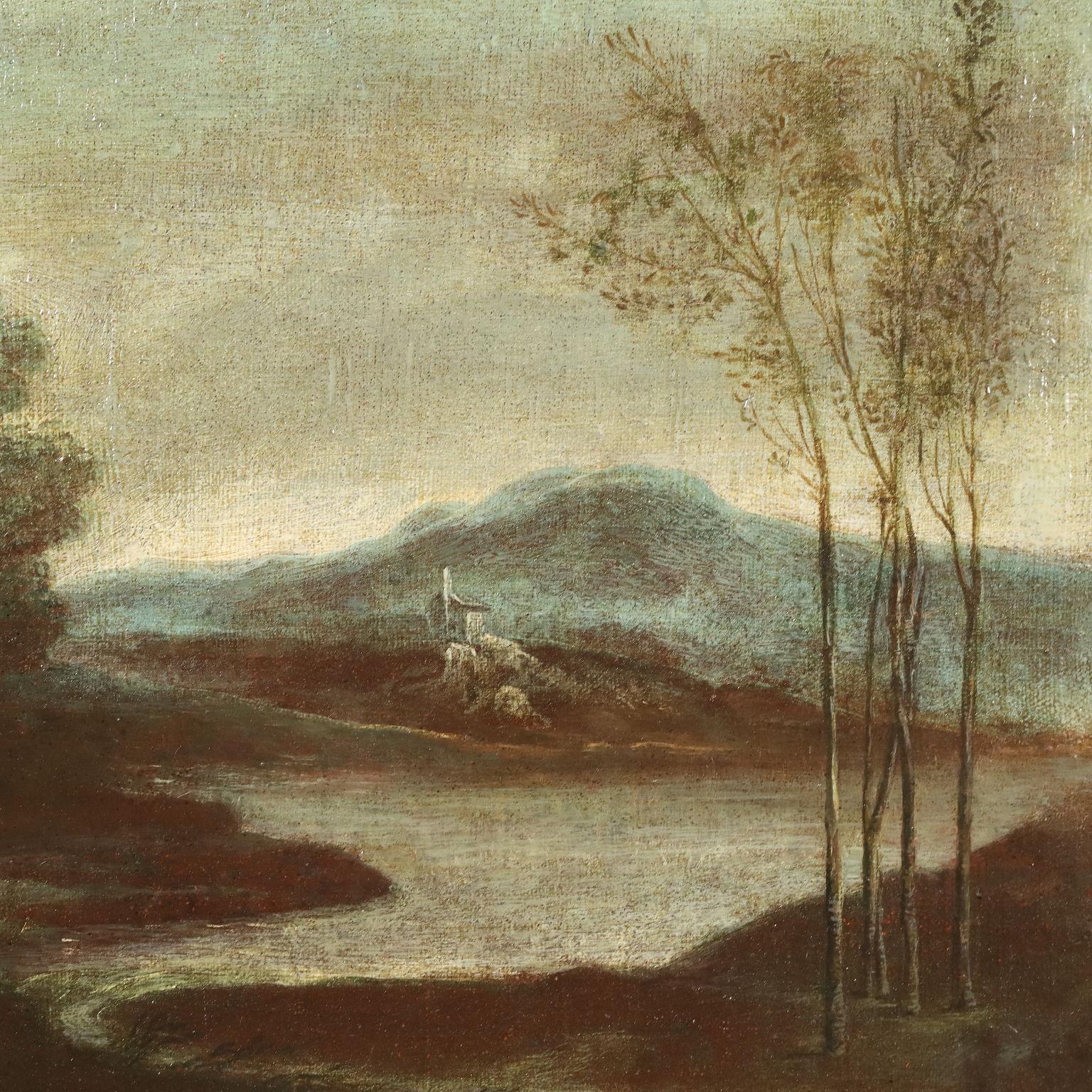 Dipinto Paesaggio con Figure, XVIII secolo For Sale 1
